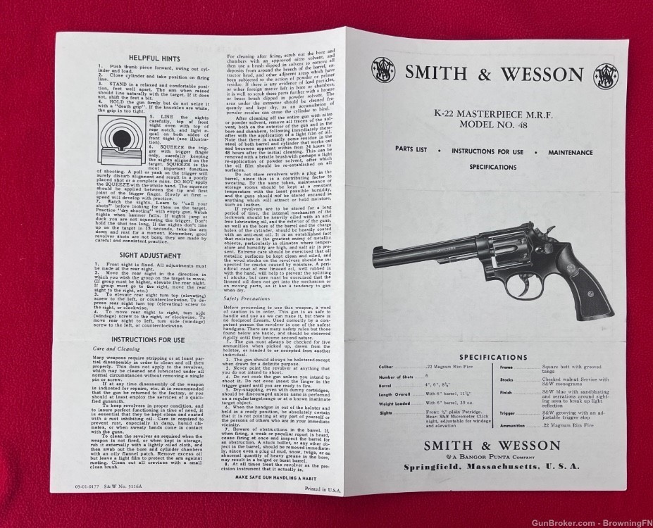 Smith & Wesson S&W Model 48 K-22 Magnum Owners Instruction Manual Model -img-2
