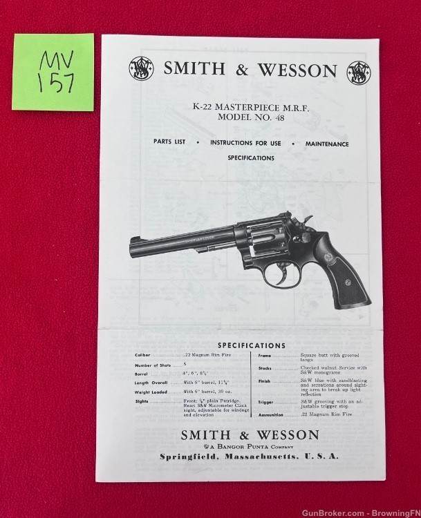 Smith & Wesson S&W Model 48 K-22 Magnum Owners Instruction Manual Model -img-0