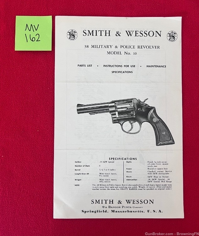 Vintage Smith & Wesson Model 10 Owners Instruction Manual S&W .38 M&P-img-0