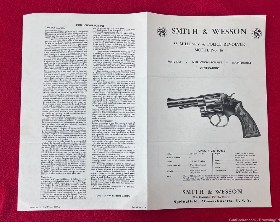 Vintage Smith & Wesson Model 10 Owners Instruction Manual S&W .38 M&P-img-2