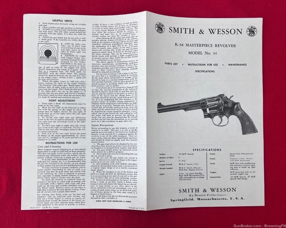 Vintage Smith & Wesson Model 18 Owners Instruction Manual S&W K-38 -img-2