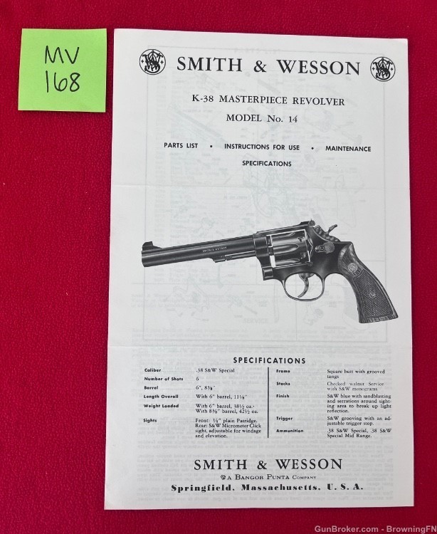 Vintage Smith & Wesson Model 18 Owners Instruction Manual S&W K-38 -img-0