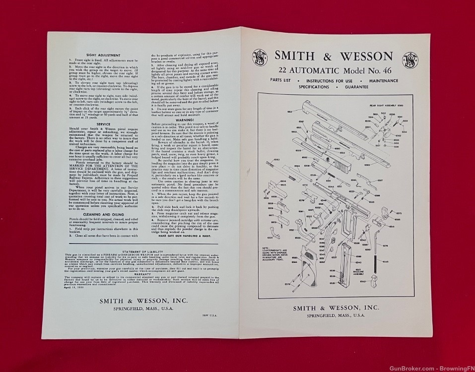 Vintage Smith & Wesson S&W Model 46 Owners Instruction Manual Model -img-2