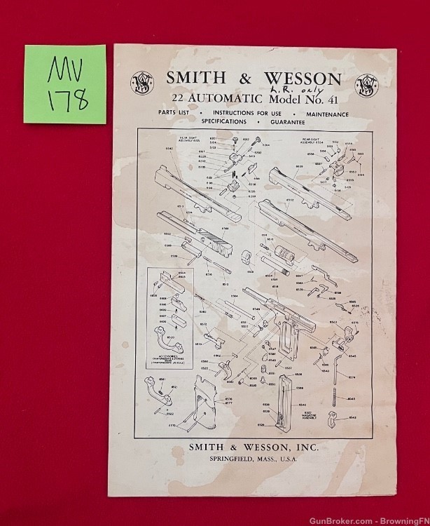 Vintage Smith & Wesson S&W Model 41 Owners Instruction Manual .22 Auto-img-0