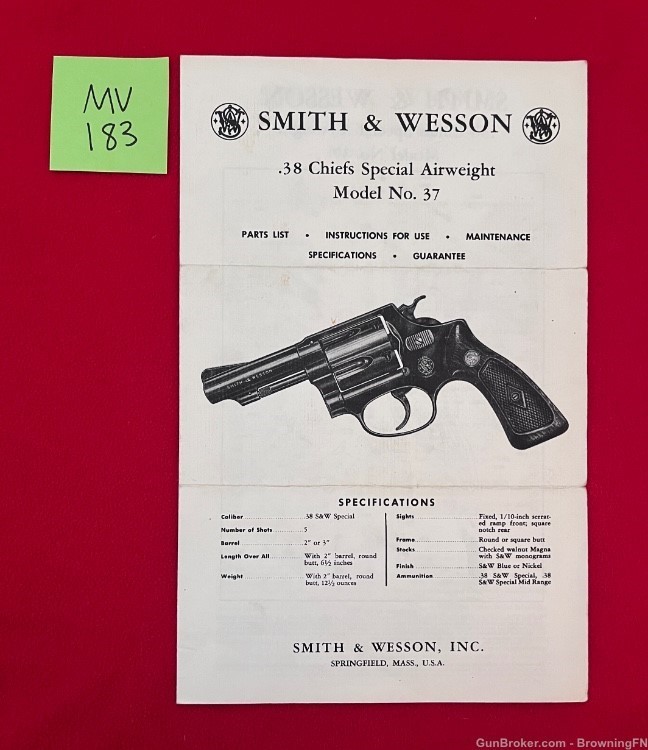 Vintage Smith & Wesson Model 37 Owners Instruction Manual S&W Airweight .38-img-0