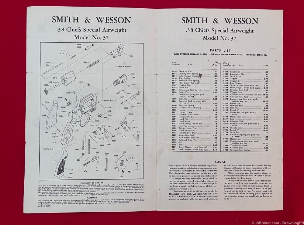 Vintage Smith & Wesson Model 37 Owners Instruction Manual S&W Airweight .38-img-1