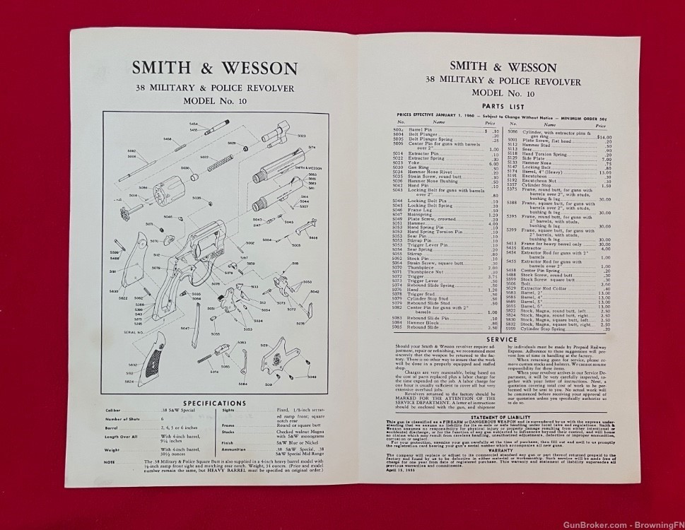 Vintage Smith & Wesson S&W Model 10 Owners Instruction Manual .38 M&P-img-1