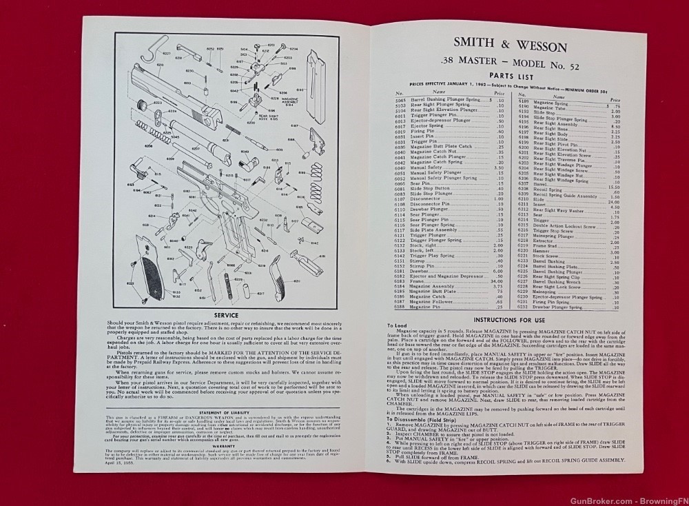 Vintage Smith & Wesson S&W Model 52 Owners Instruction Manual 38 Master-img-1