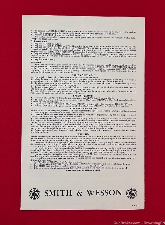 Vintage Smith & Wesson S&W Model 52 Owners Instruction Manual 38 Master-img-3