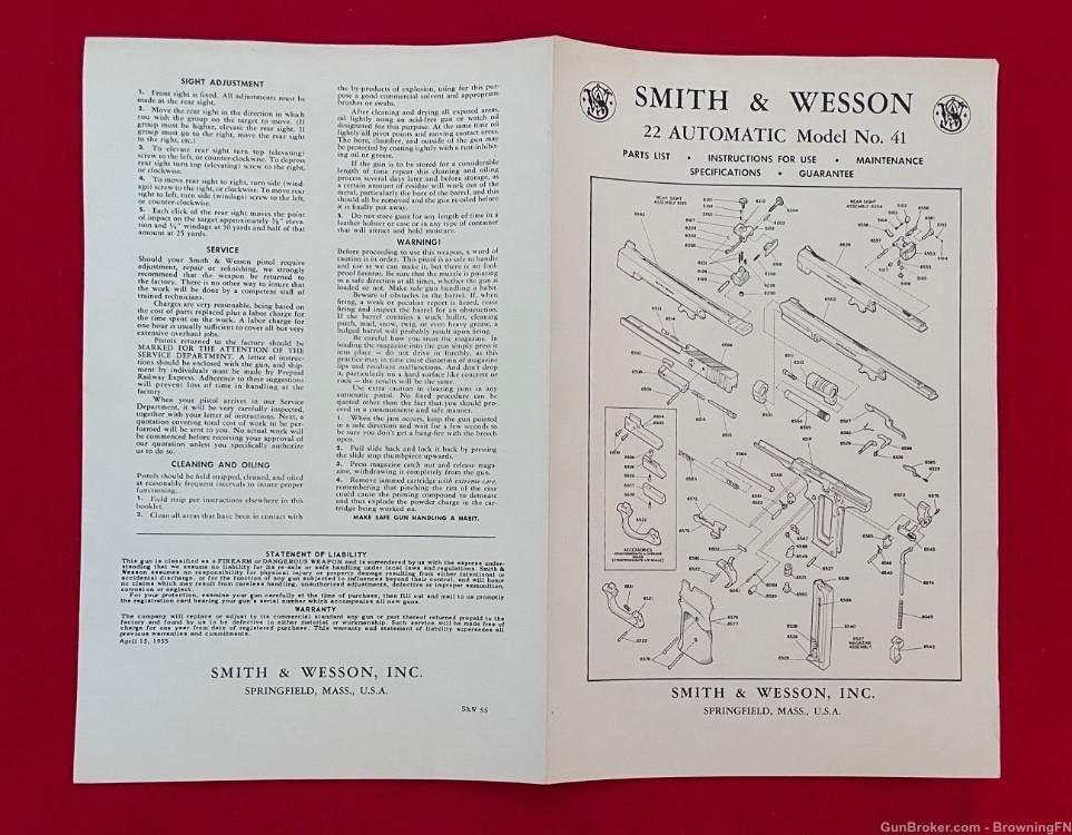 Vintage Smith & Wesson S&W Model 41 Owners Instruction Manual .22 Target-img-2
