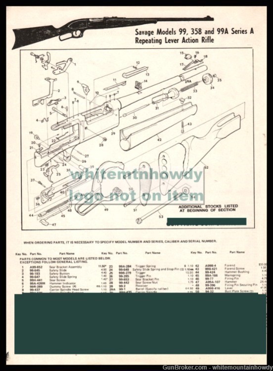 1990s SAVAGE 99, 358 and 99A Series A Rifle Schematic Parts List-img-1