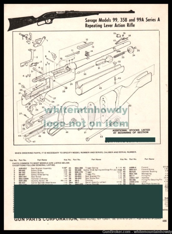 1990s SAVAGE 99, 358 and 99A Series A Rifle Schematic Parts List-img-0
