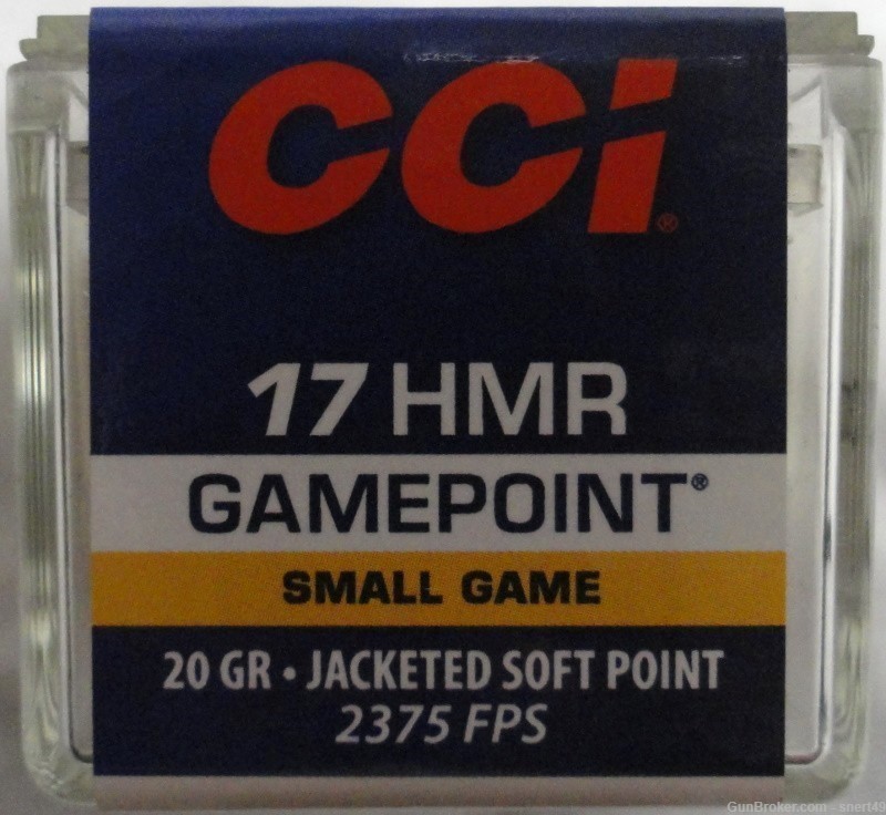 CCI 17 HMR GamePoint 20 gr Jacketed Soft Point 50 Round Box Fresh Lot 0052-img-1