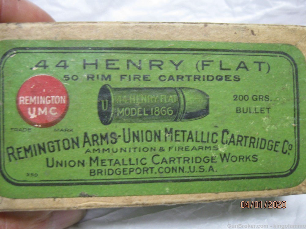 Very Original Full Bx 44 Henry Flat Rem-UMC Ammo Excellent Rare Collectible-img-5