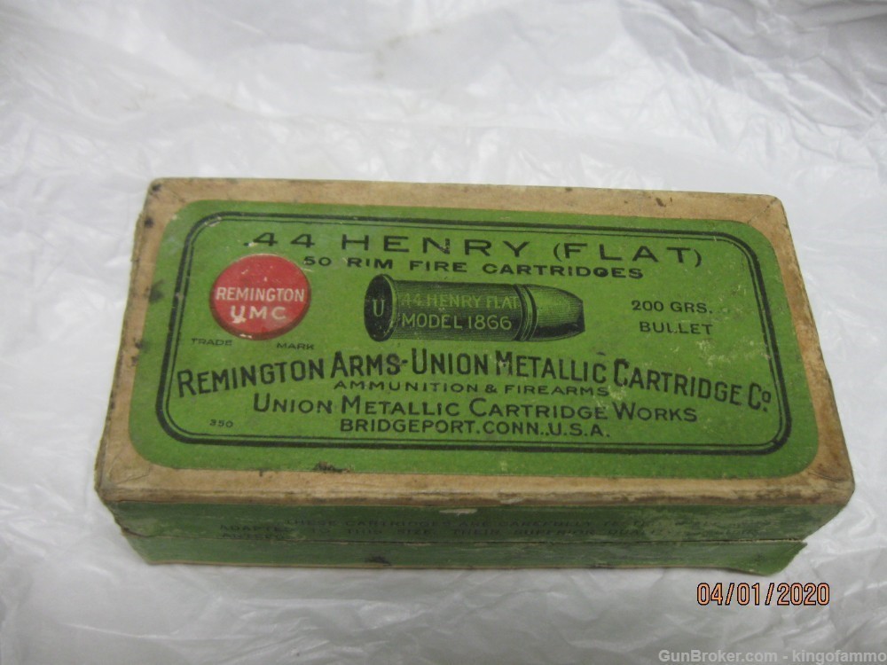 Very Original Full Bx 44 Henry Flat Rem-UMC Ammo Excellent Rare Collectible-img-0
