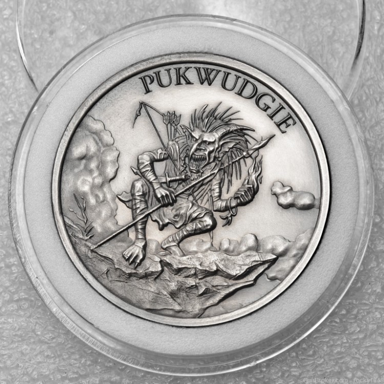Pukwudgie - 1oz .999 silver antiqued round - Cryptozoology collection-img-0