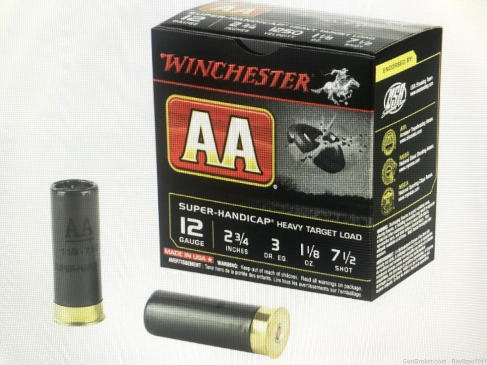 250-Winchester AA 2 3/4"  7.5 Handicap 12 Gauge 1 1/8 oz  3 Dr 1200 FPS -img-0