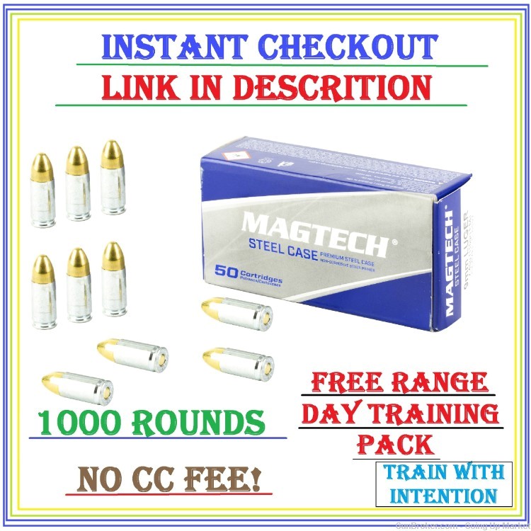 Magtech Steel 9MM 115 Gr FMJ 1000 Rnds (FREE RANGE DAY TRAINING PACK!)-img-0