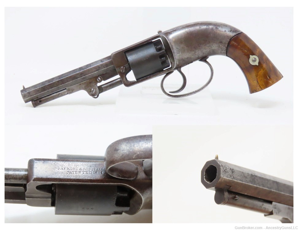 SCARCE CIVIL WAR Antique Raymond & Robitaille PETTENGILL .34 NAVY Revolver -img-0