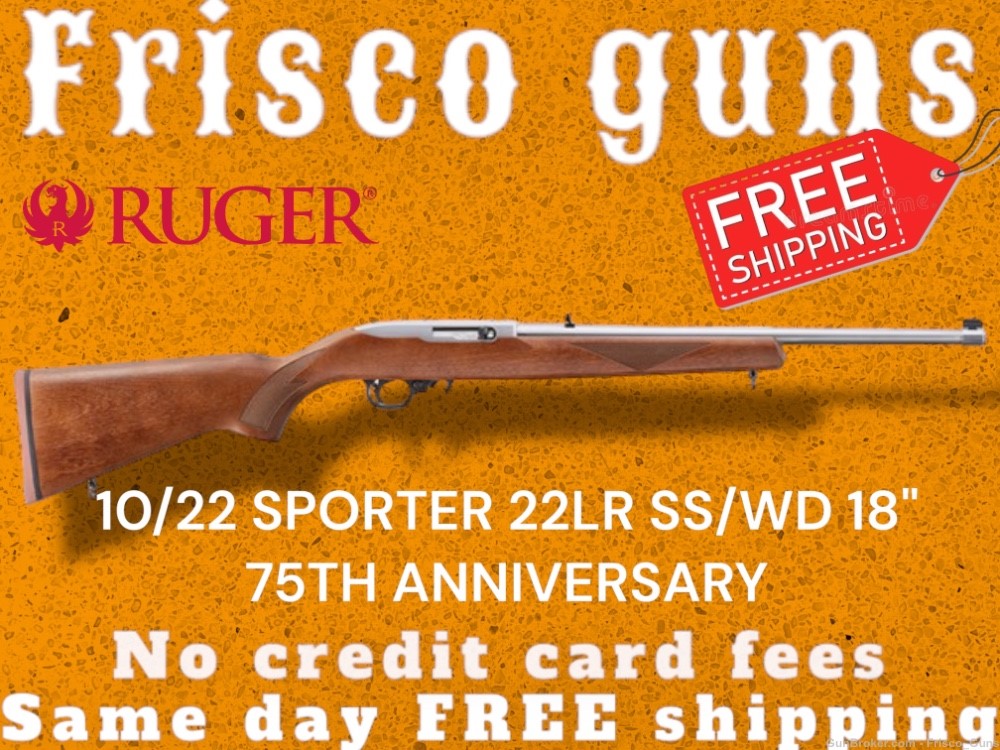 RUGER 10/22 SPORTER 22LR SS/WD 18" 10rd 31275 | 75TH ANNIVERSARY-img-0