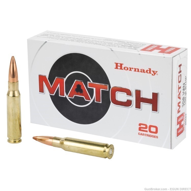 Hornady Match 308 Winchester 168gr Boat Tail Hollow Point - 20rd-img-0