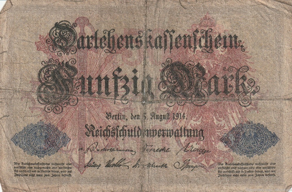 WWI German Currency Bank Note, 50 Marks, 1914-img-0