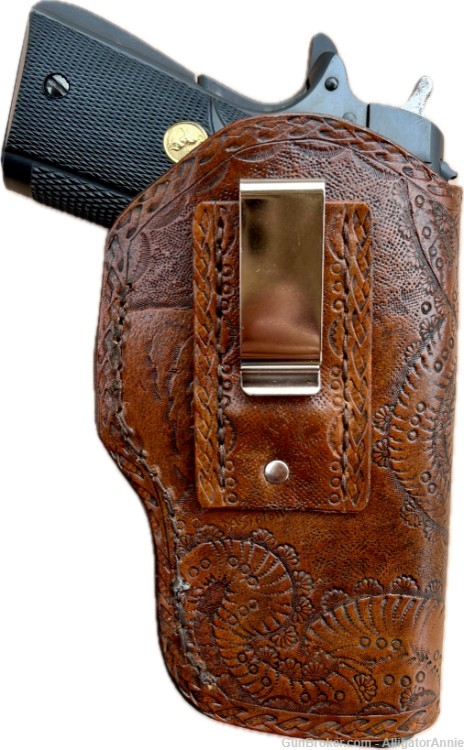 Leather Holster, LH, fits 22LR to 45 ACP Semi-Auto, Black Bear, Hand Tooled-img-2