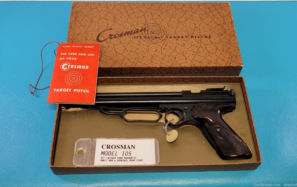 Early Crosman Model 105 Bullseye Air Pistol in Box + Provenance #1041      -img-0
