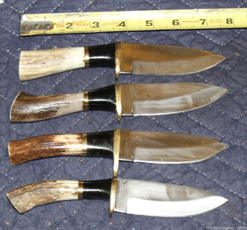 4 CUSTOM HANDMADE D2 STEEL KNIVES WITH ANTLER AND LEATHER SHEATHS-img-0