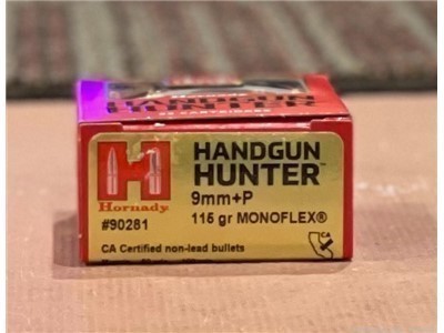 Hornady 9MM+P 115 gr Monoflex CA Certified non-lead 