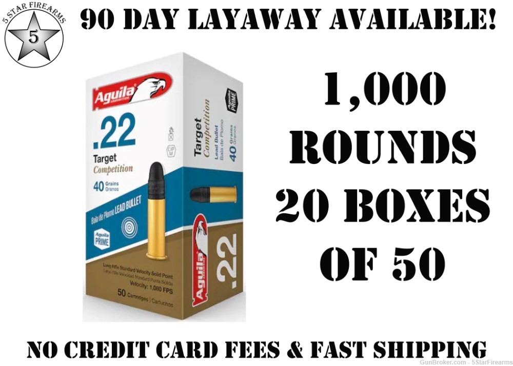1K Rounds Aguila Target Competition 22 Long Rifle LAYAWAY AVILABLE!-img-0