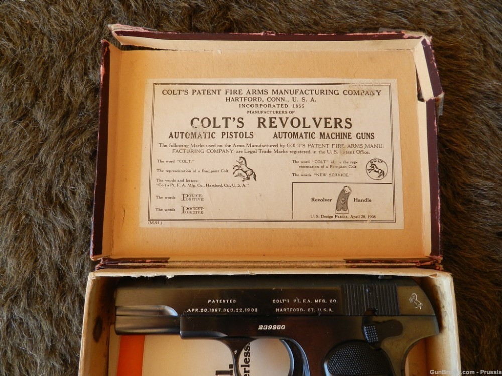 Colt 1903 Pocket Hammerless 32 Rimless 3 3/4" Blue 97% in Box-img-13