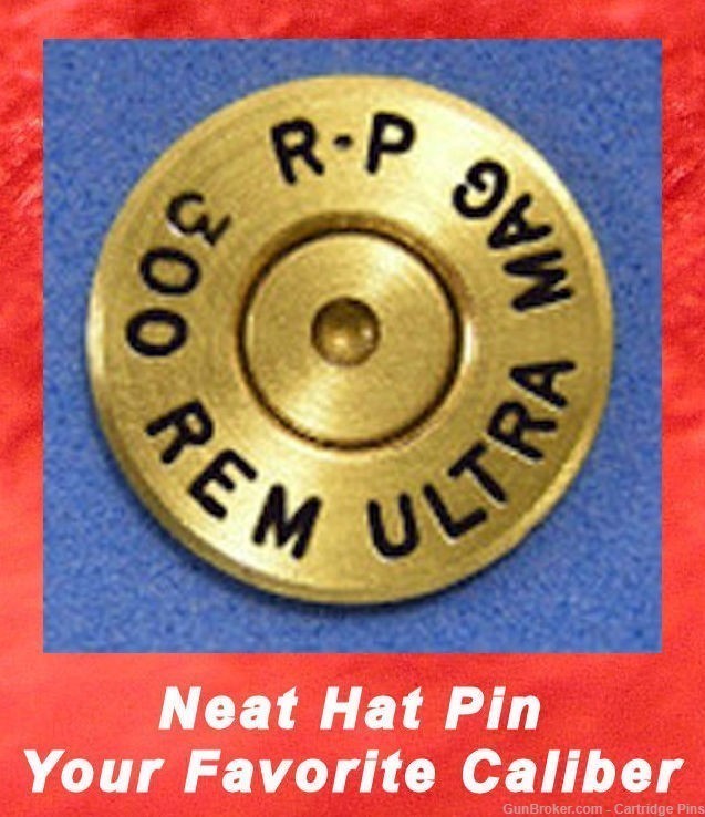 Remington R-P 300 REM ULTRA MAG Brass Cartridge Hat Pin Tie Tac Ammo Bullet-img-0