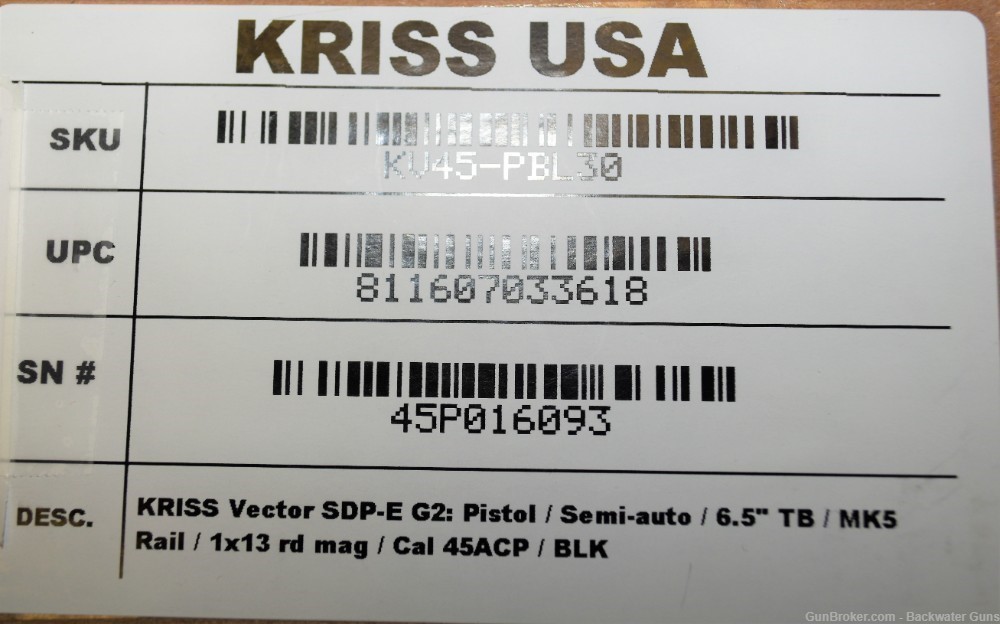 Factory New KRISS VECTOR SDP-E G2 .45ACP Pistol Free SIG Optic No Reserve!-img-5