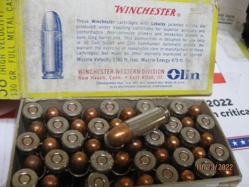 Scarce Now 38 Super Automatic Pistol 50 Rnds WINCHESTER Super-Speed Box-img-2