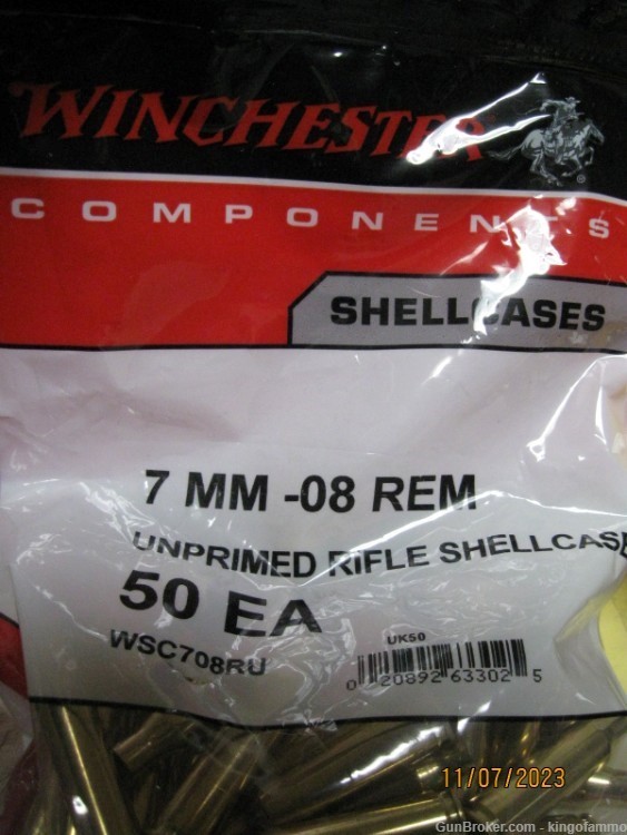 Scarce New Winchester Bag 50 pcs 7mm-08 Remington Rifle Brass; more avail 2-img-1