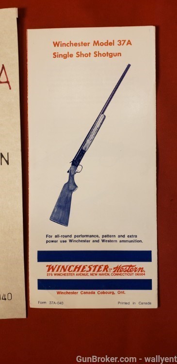 Winchester Model 37A Single Shot Shotgun Factory Manual Form 37A-040-img-1