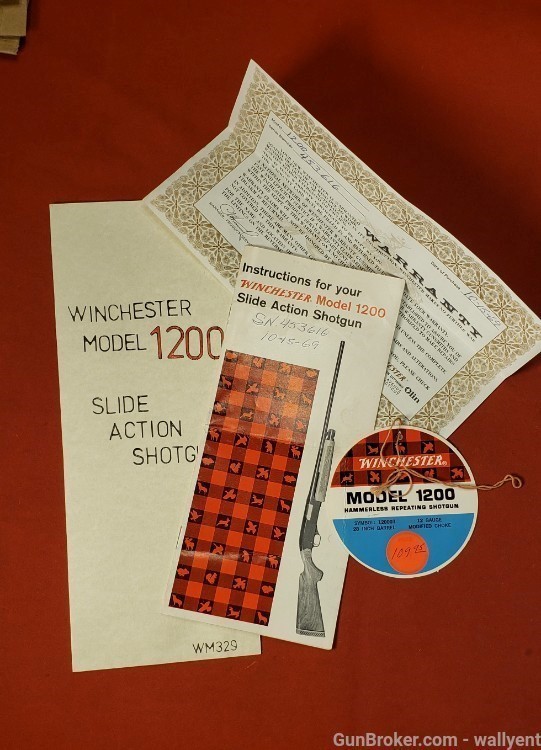Winchester Model 1200 Slide Action Factory Manual Shotgun 1969 Hang Tag +-img-0