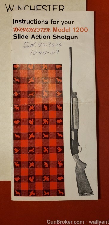 Winchester Model 1200 Slide Action Factory Manual Shotgun 1969 Hang Tag +-img-1