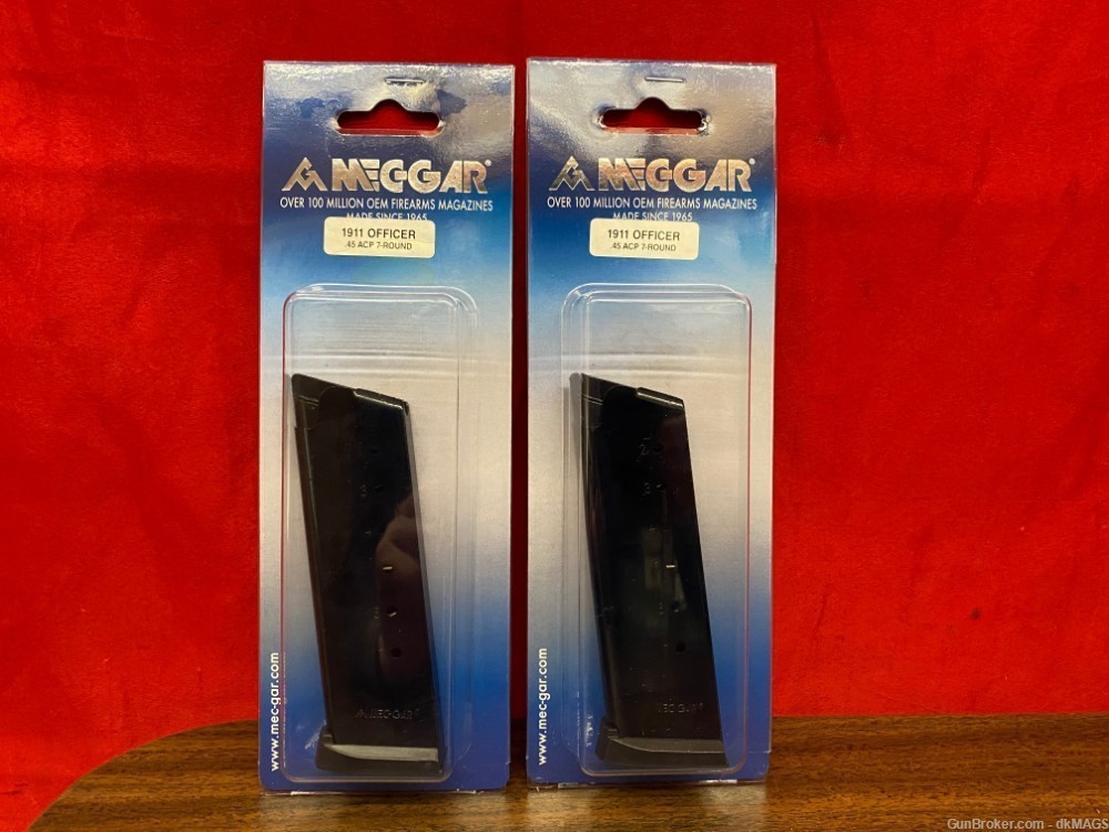 2 Mecgar 1911 Officer .45 ACP 7 Round Magazines Clips-img-0