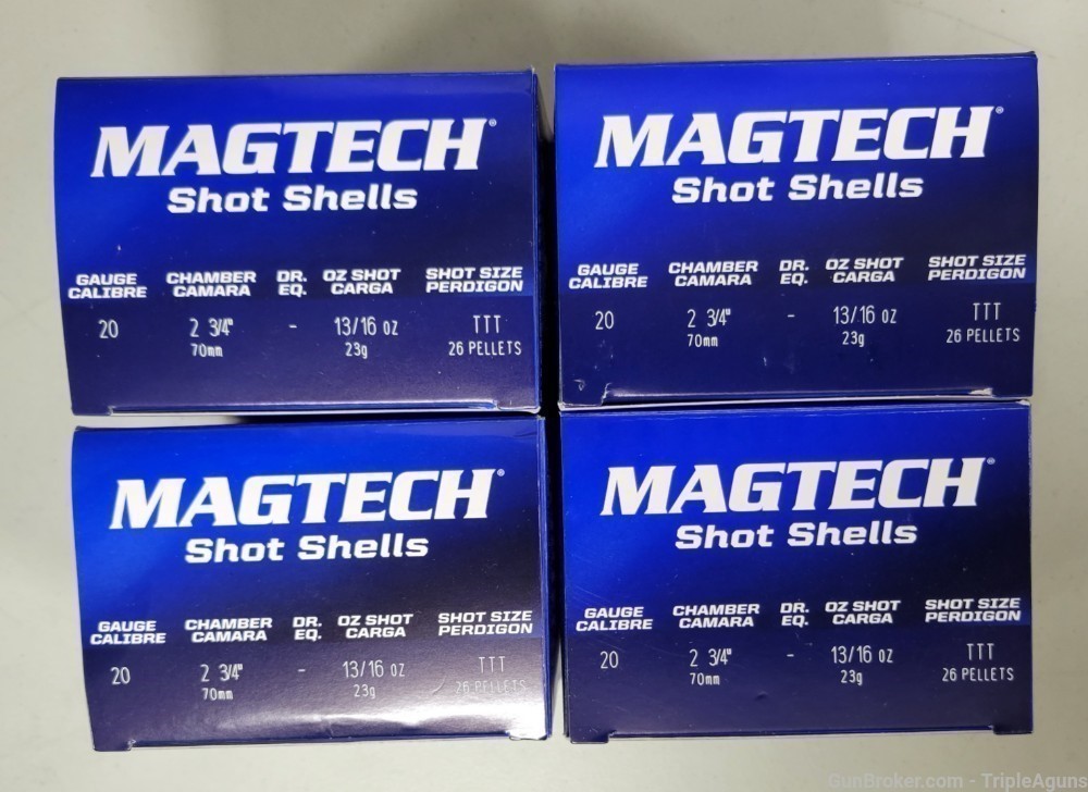 Magtech 20ga TTT 26 pellets 2 3/4in lot of 100rds 20BSA lead shot-img-0
