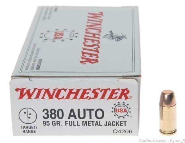 50rds Winchester .380 AUTO 95gr FMJ target Q4206 White Box + FAST SHIP-img-1