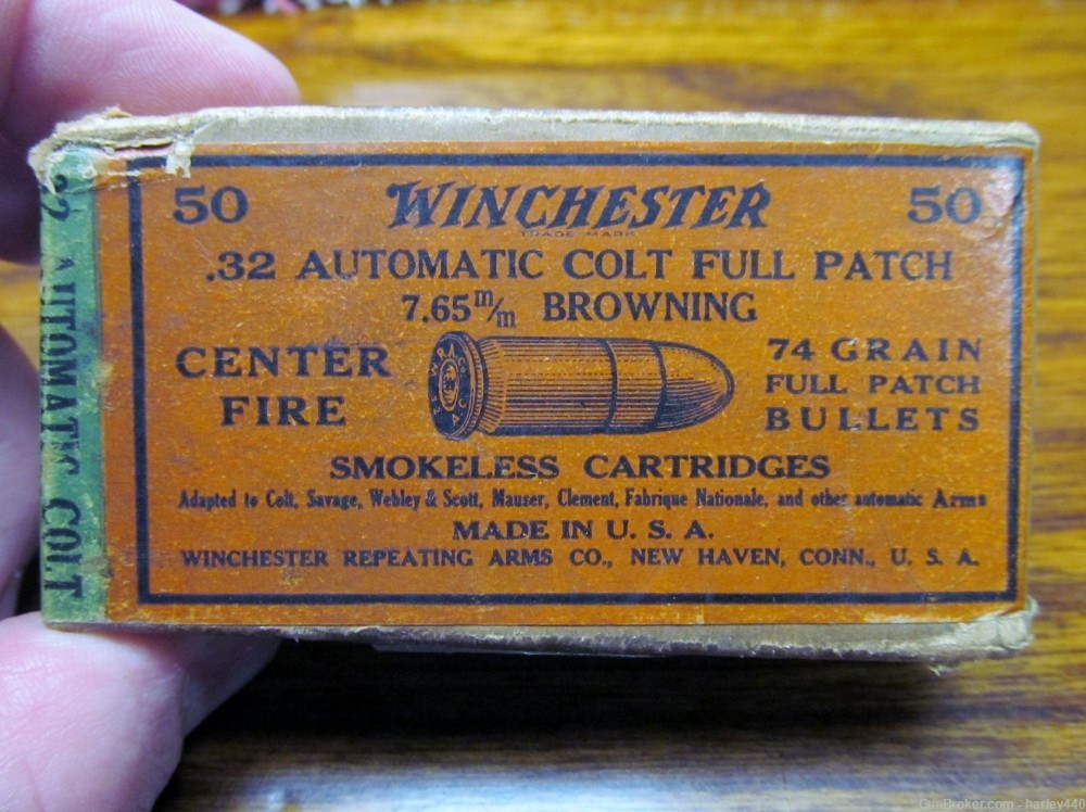 Vtg. Full Box Winchester .32 Auto Colt / 7.65mm Browning - Free Shipping-img-1