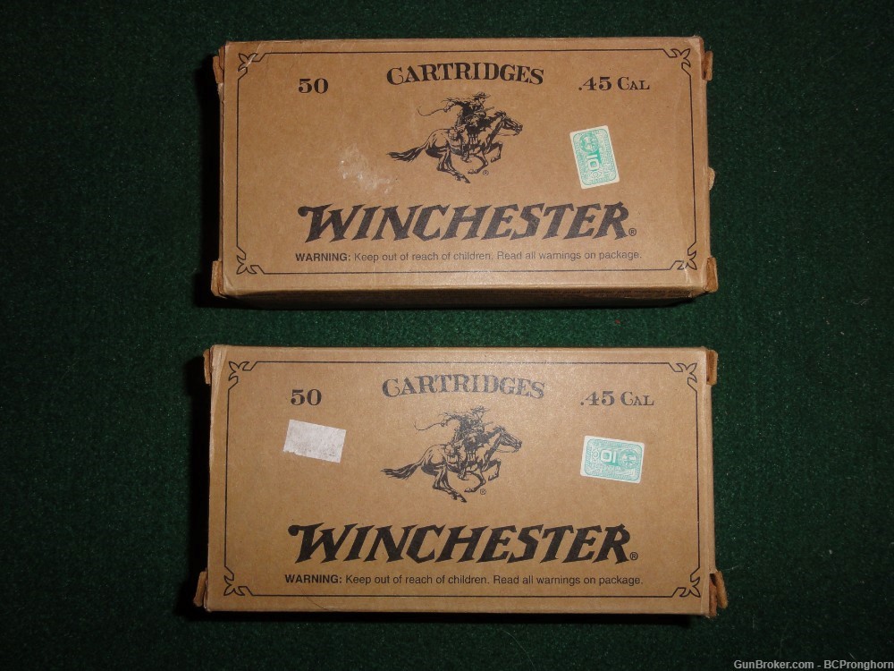 100 Rnds Factory Winchester Ammo for .45 Colt, 250 gr LFN Cowboy-img-0