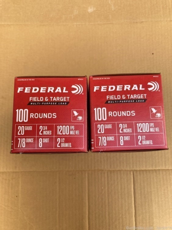 200 rounds of 20ga Federal Field and Target 2.75" 7/8oz 8 shot-img-2