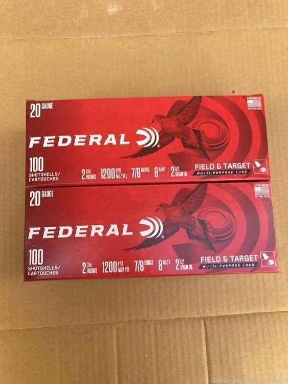 200 rounds of 20ga Federal Field and Target 2.75" 7/8oz 8 shot-img-1