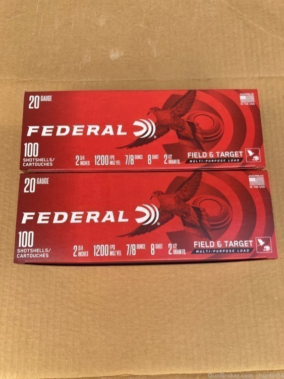 200 rounds of 20ga Federal Field and Target 2.75" 7/8oz 8 shot-img-0
