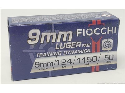 Fiocchi 9mm Luger Ammunition 124 Grain Full Metal Jacket 50 Rounds