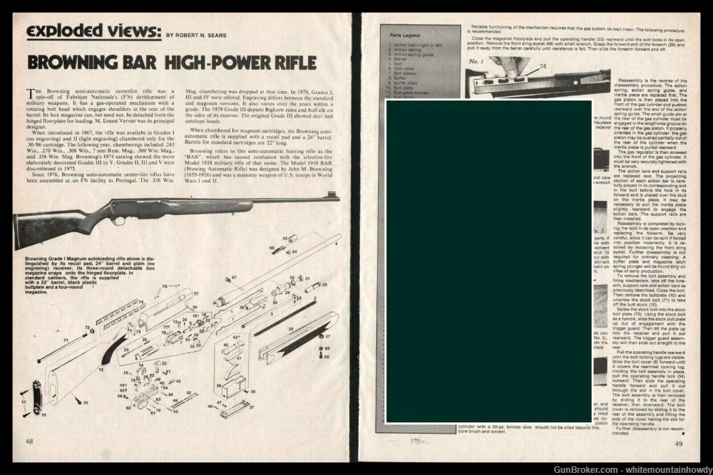 1979 BROWNING BAR High Power Rifle Exploded Parts List Assembly Article-img-0