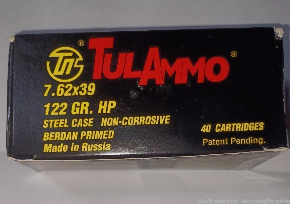 TULAMMO 7.62x39mm Ammunition 120 Rounds 122 Grain HP non corrosive-img-0